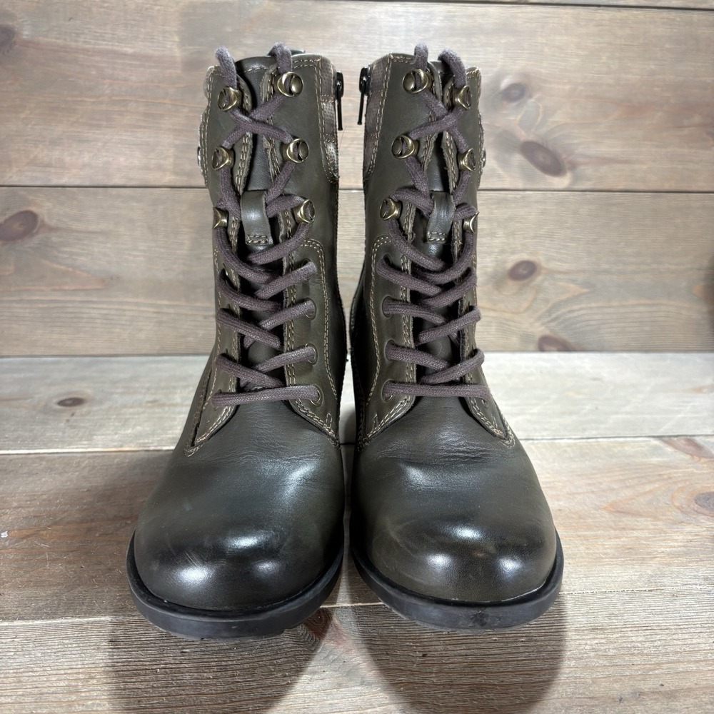 earth denali anchor womens size 7.5 shoes green leather heel combat boots - Picture 4 of 11